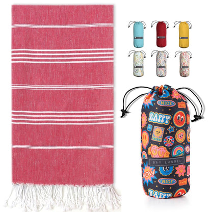 BAY LAUREL Turkish Beach Towel with Travel Bag 39 x 71 Quick Dry Sand Free Lightweight Large Oversized Towels Light