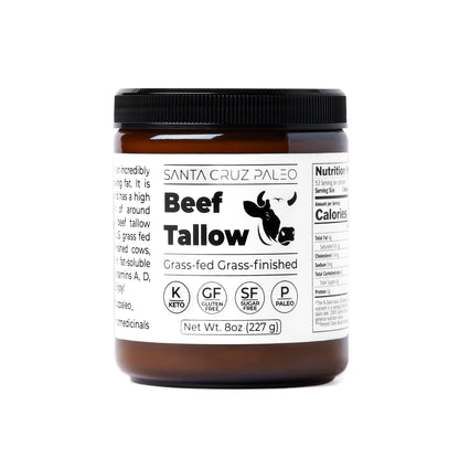 Santa Cruz Paleo Beef Tallow, 100% Grass Fed and Grass Finished, Gluten Free, Keto, Sugar Free, Paleo, With Bioavailable Vitamins B1, A, D E, and K, and Fatty Acids, 8 Oz Jar