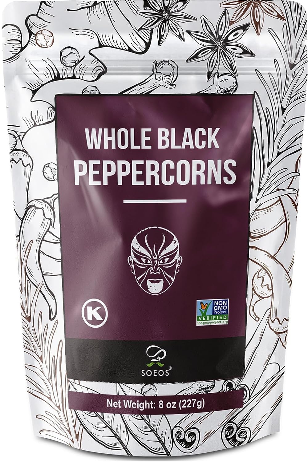 Soeos Black Peppercorns, 16oz (Pack of 1), Non-GMO, Kosher, Packed to Keep Peppers Fresh, Peppercorn for Grinder Refill, Whole Peppercorns