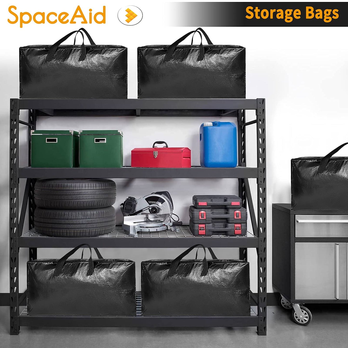 SpaceAid Heavy Duty Moving Bags, Extra Large Storage Totes W/Backpack Straps Strong Handles & Zippers, Alternative to Moving Boxes, Packing & Moving Supplies, Black (8 Pack)