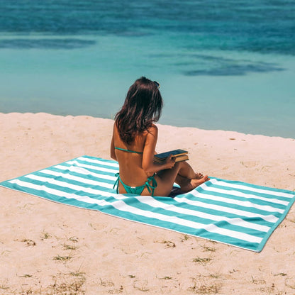 Plush Oversized Beach Towel - Large Cotton Thick 36 x 70 Inch Striped Pool Towels, Fluffy Summer Cabana Big Swimming Towel for Adults Mens Womens,Blue