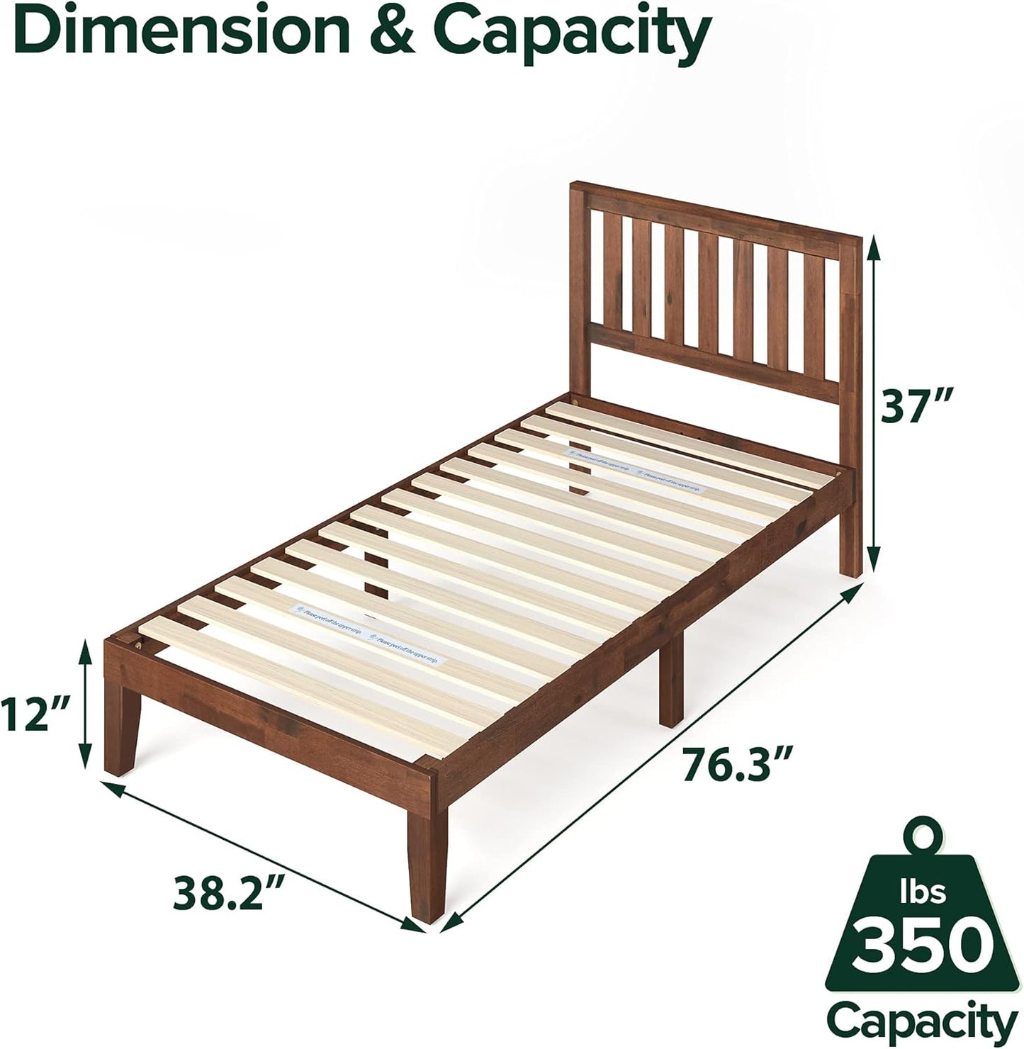 ZINUS Vivek Wood Platform Bed Frame with Headboard, Solid Wood Foundation with Wood Slat Support, No Box Spring Needed, Easy Assembly, Twin