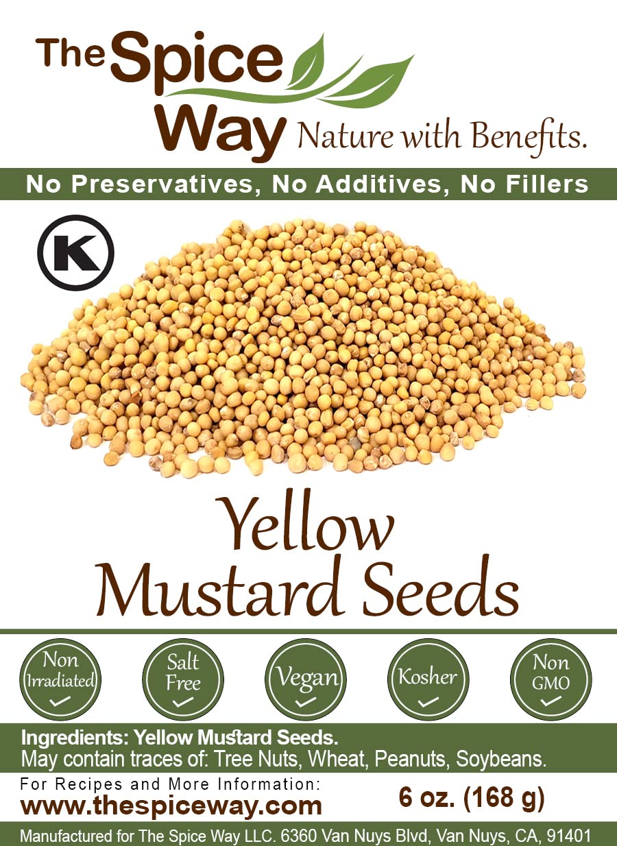 The Spice Way Yellow Mustard Seed - (6oz) whole seeds for Pickling and making ground mustard for cooking, resealable bag