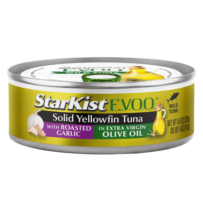 StarKist E.V.O.O. Solid Yellowfin Tuna in Extra Virgin Olive Oil, 4.5 oz (4 Pack) Canned Tuna Fish, Wild Caught, Gluten Free, Ready to Eat, Perfect for Salads, Keto Meals and Snacks