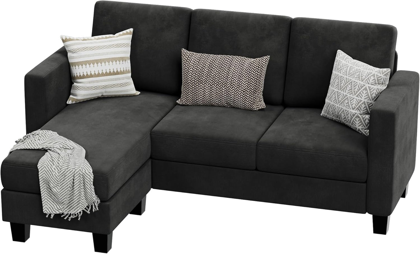 VICTONE Sectional Sofa Couch 3 seat L-Shaped Sectional Sofa with Linen Fabric Ottoman Small Couch for Small Apartments, Living Rooms and Offices (Declare, Deep Grey)