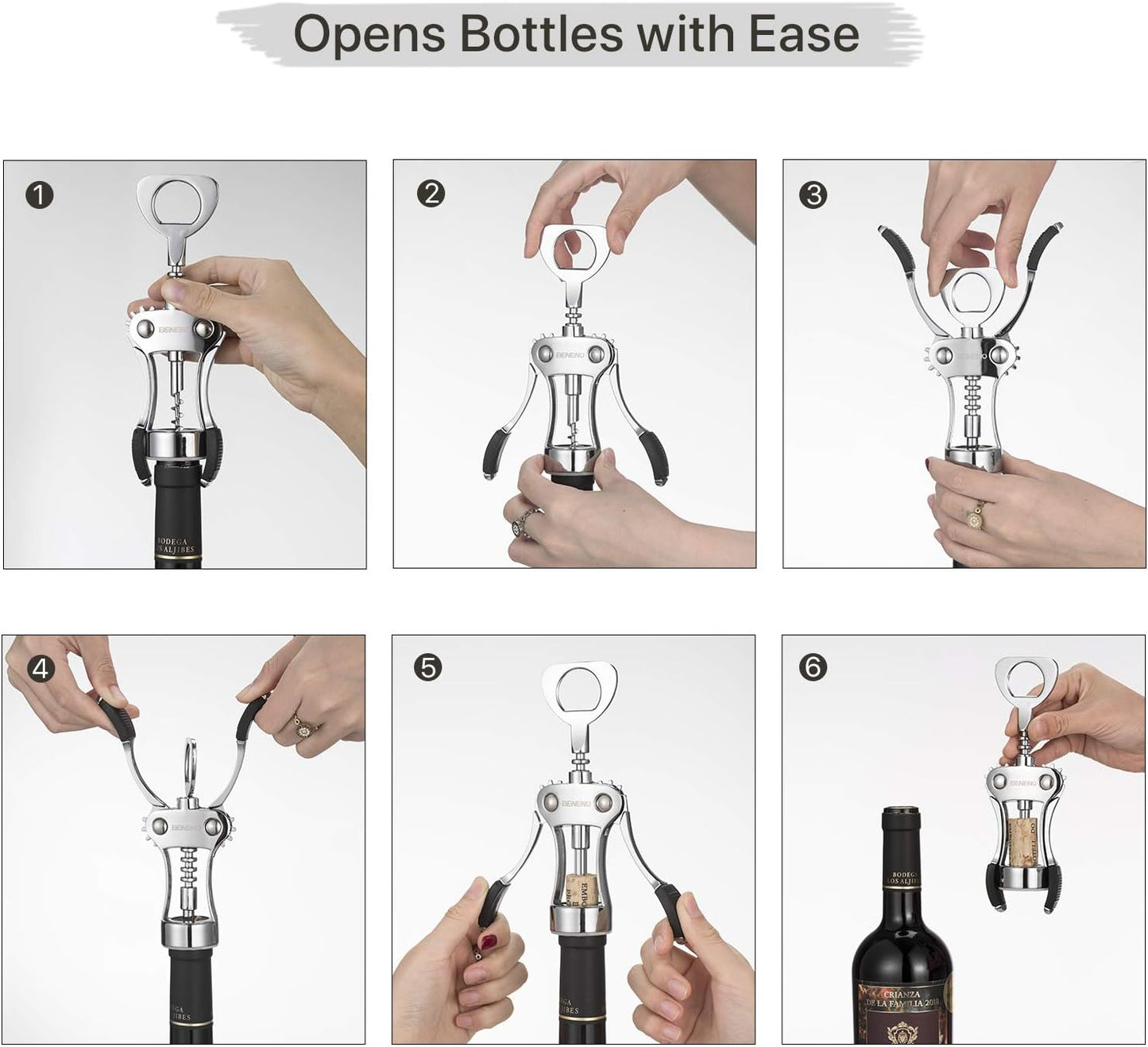 Wine Opener, Zinc Alloy Premium Wing Corkscrew Wine Bottle Opener with Multifunctional Bottles Opener, Sharp Corkscrew with Ergonomic Non-slip Wing Handle, Upgrade