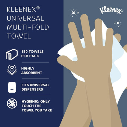 Kleenex Multifold Hand Paper Towels, Bulk (01890), Soft and Absorbent, 9.2" x 9.4" sheets, White, (150 Sheets/Pack, 16 Packs/Case, 2,400 Sheets/Case)