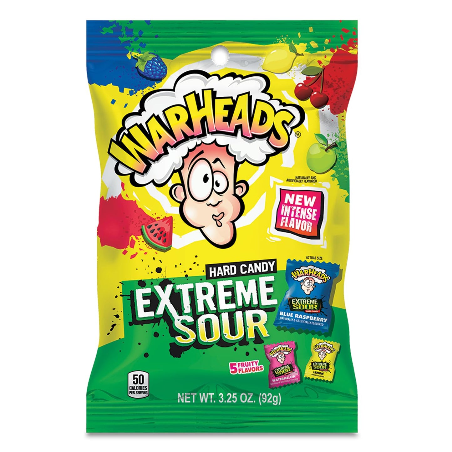 WARHEADS - Extreme Sour Hard Candy - Assorted Flavors - Sour Apple, Black Cherry, Blue Raspberry, Lemon & Watermelon Flavors - 2 oz. Bag