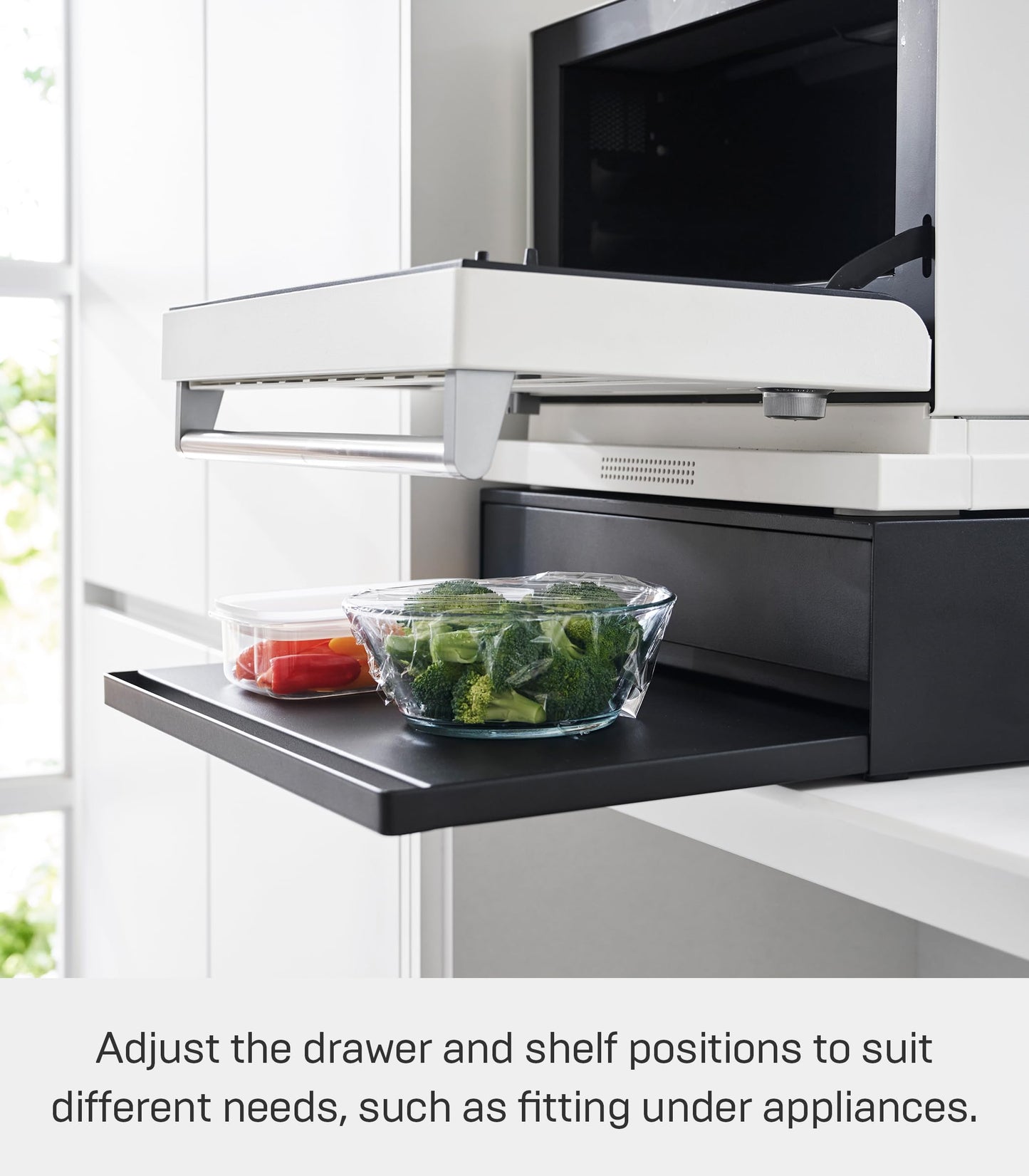 Yamazaki Home Tower Kitchen Countertop Organizer Appliance Stand With Drawer And Pull-Out Shelf - Steel