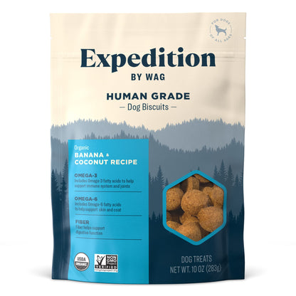 Amazon Brand - Wag Expedition Human Grade Organic Biscuits Dog Treats, Non-GMO, Gluten Free, Pumpkin & Chia Seed, 10oz