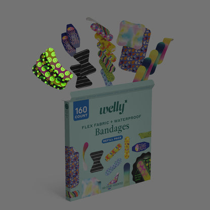 Welly Bandage Family Pack | Adhesive Flexible Fabric & Waterproof Bandages | Assorted Shapes and Patterns for Minor Cuts, Scrapes, and Wounds - 80 Count