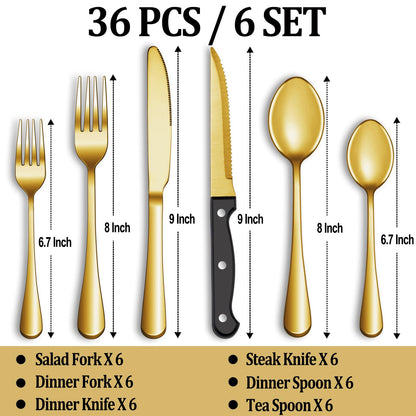 24 Pcs Silverware Set with Steak Knives Service for 4,Stainless Steel Flatware Set,Mirror Polished Cutlery Utensil Set,Home Kitchen Eating Tableware Set,Include Fork Knife Spoon Set,Dishwasher Safe