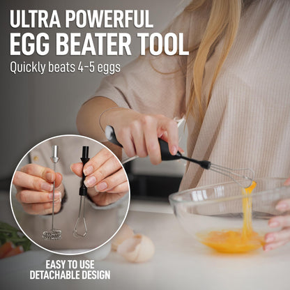 ElitaPro Powerful Milk Frother Wand - 2 in 1 Handheld Coffee Frother and Egg Beater - Mini Foam Maker With Stand - Whisk Drink Mixer & Foamer for Coffee, Latte, Matcha, Hot Chocolate (Exec Black)