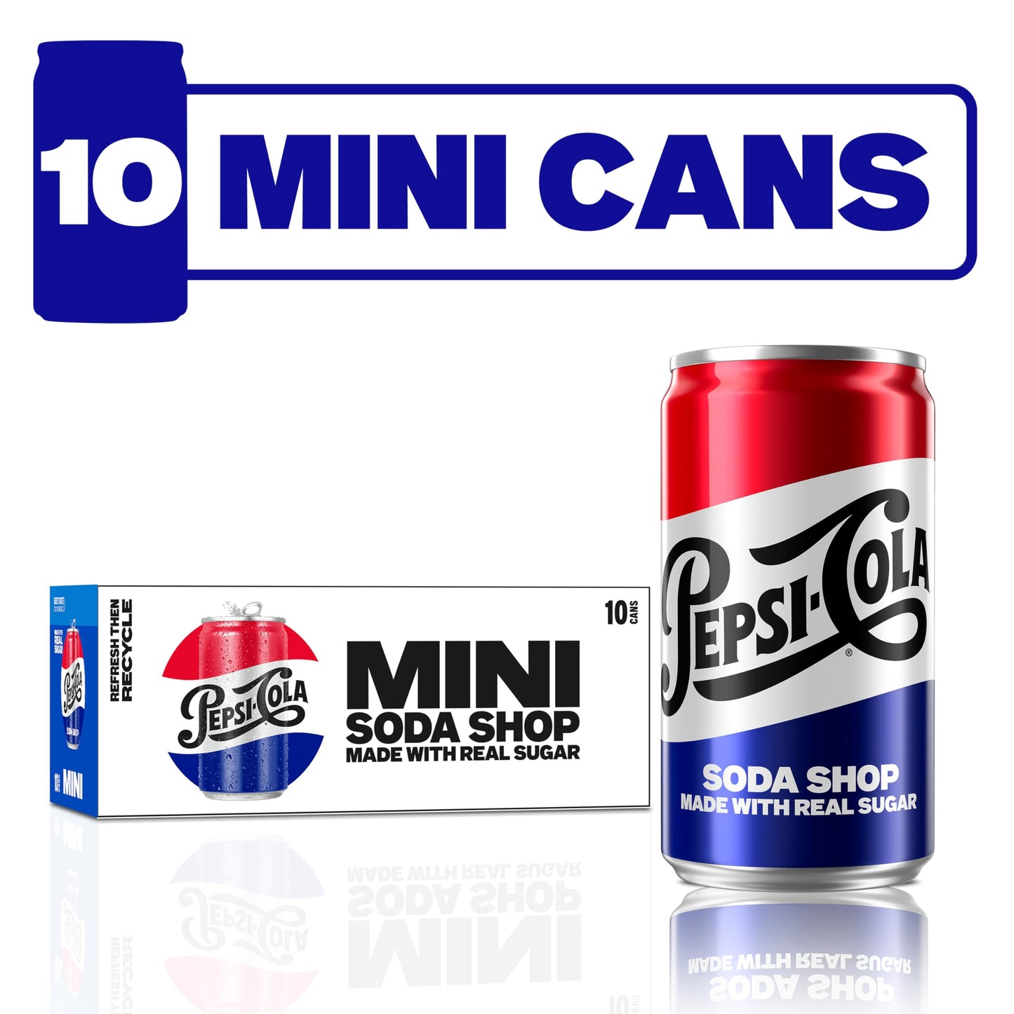 Diet Pepsi Soda, 7.5 Fl Oz Mini Cans, (Pack of 10)