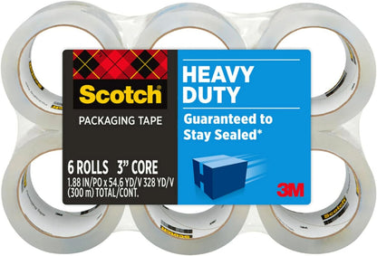 Scotch Heavy Duty Shipping Packing Tape, Clear, Shipping and Packaging Supplies, 1.88 in. x 54.6 yd., 6 Tape Rolls