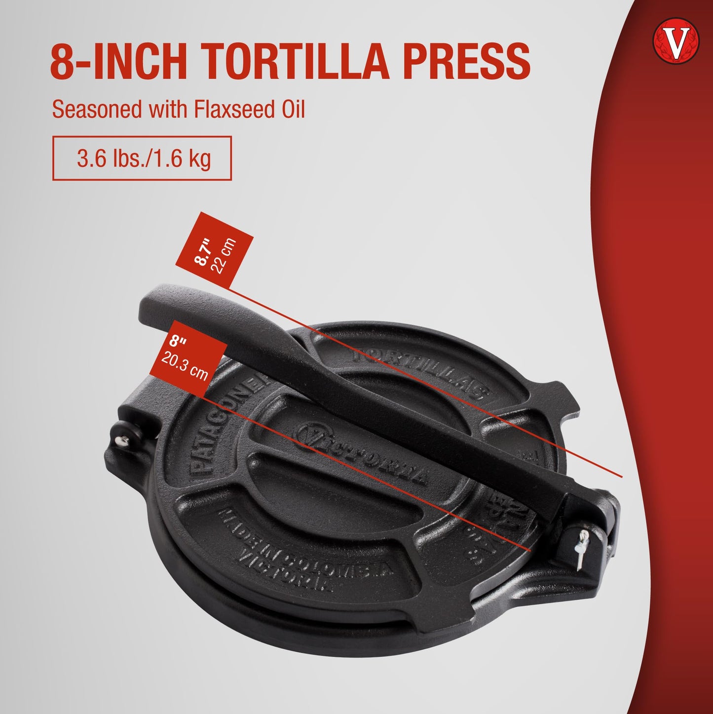 Victoria Cast Iron Tortilla Press, Tortilla and Roti Maker, Made in Colombia, 8 Inches