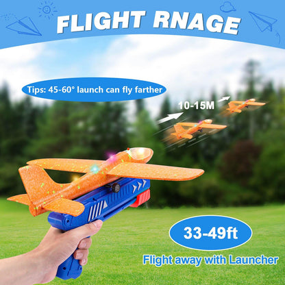 3 Pack Dinosaur Airplane Launcher Toys for Kids, Foam Airplanes for Kids Boys Toys with Stickers, Outdoor Flying Toys Birthday Gifts for 4 5 6 7 8 9 10 12 Year Old Boys Girls.