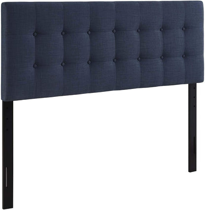 Modway Emily Tufted Button Linen Fabric Upholstered Full Headboard in Navy