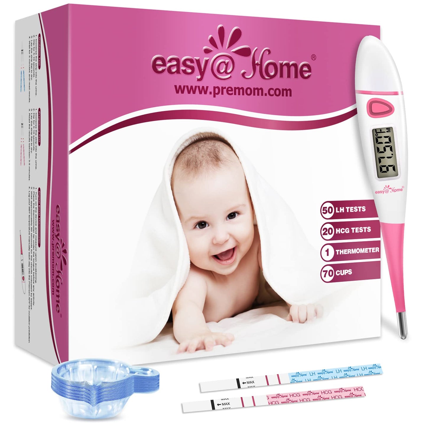 Easy@Home 50 Ovulation Test Strips and 20 Pregnancy Test Strips Combo Kit, (50 LH + 20 HCG)-Package May Vary