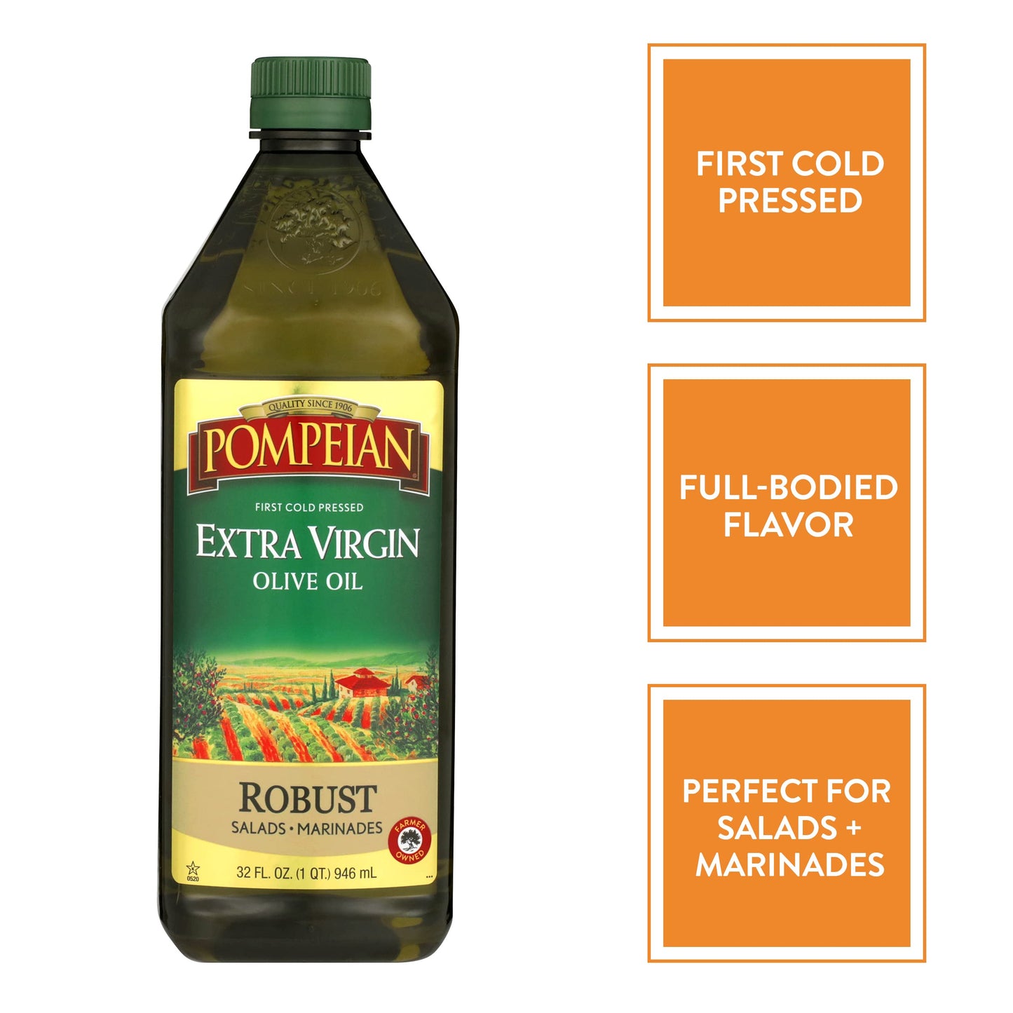 Pompeian Robust Extra Virgin Olive Oil, First Cold Pressed, Full-Bodied Flavor, Perfect for Salad Dressings & Marinades, 68 FL. OZ.