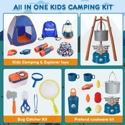 Meland Kids Camping Set with Tent - Toddler Toys for Boys with Campfire, Camping Toys for Kids Indoor Outdoor Pretend Play, Gift Idea for Boys Age 3,4,5,6 Year Old Birthday Christmas (Green)