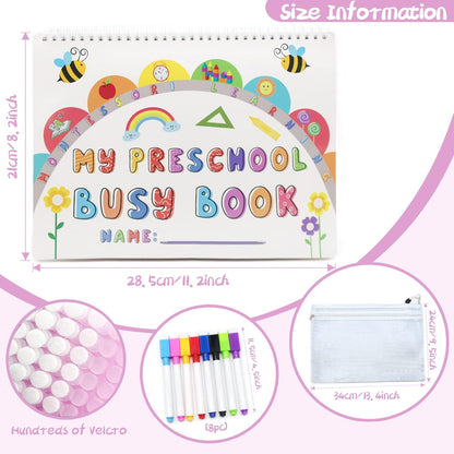 Anvin Preschool Busy Book Sensory Quite Book for Toddlers Montessori Learning Book Early Educational Practice Book with Marker Drawing Book Home School Learning Special Needs Toys(Newest 29 Themes)