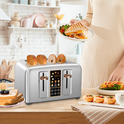 SEEDEEM Toaster 2 Slice, Stainless Toaster LCD Display&Touch Buttons, 50% Faster Heating Speed, 6 Bread Selection, 7 Shade Setting, 1.5''Wide Slot, Removable Crumb Tray, 1350W, Dark Metallic