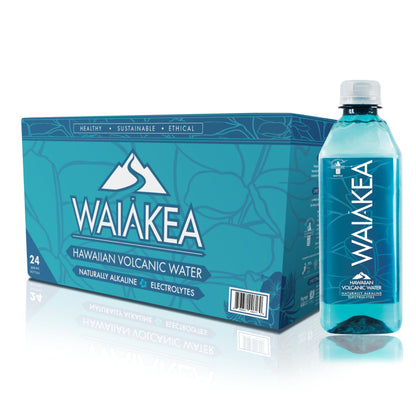 Waiakea Hawaiian Volcanic Water, Naturally Alkaline, 100% Recycled Bottle, 16.9 Fl Oz (Pack of 24)