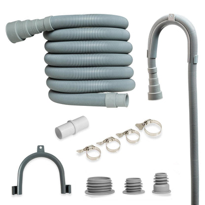 10FT Washing Machine Drain Hose - Flexible Dishwasher Hose Extension Kit, Universal Washer Corrugated with 1 Adapter, 4 Clamps, U-Bend Holder, 3 Drain Pipe Seal