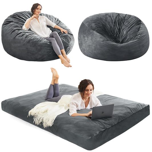 Bean Bag Chairs for Adults - Giant Bean Bag Chair Convertible Bean Bag Bed - Beanbag Chair with Micro Fiber Cover/Furniture Foam Filler - Bean Bag Couch Sofa in Bedroom Dorm Room - Queen Grey