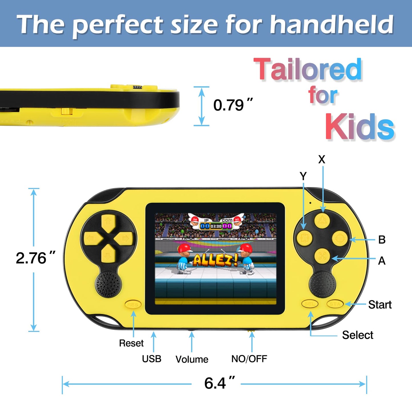 16 Bit Handheld Game Console for Kids Adults, 3.0'' Large Screen Preloaded 230 HD Classic Retro Video Games with USB Rechargeable Battery & 3 Game Cartridges for Birthday Gift for Kids 4-12