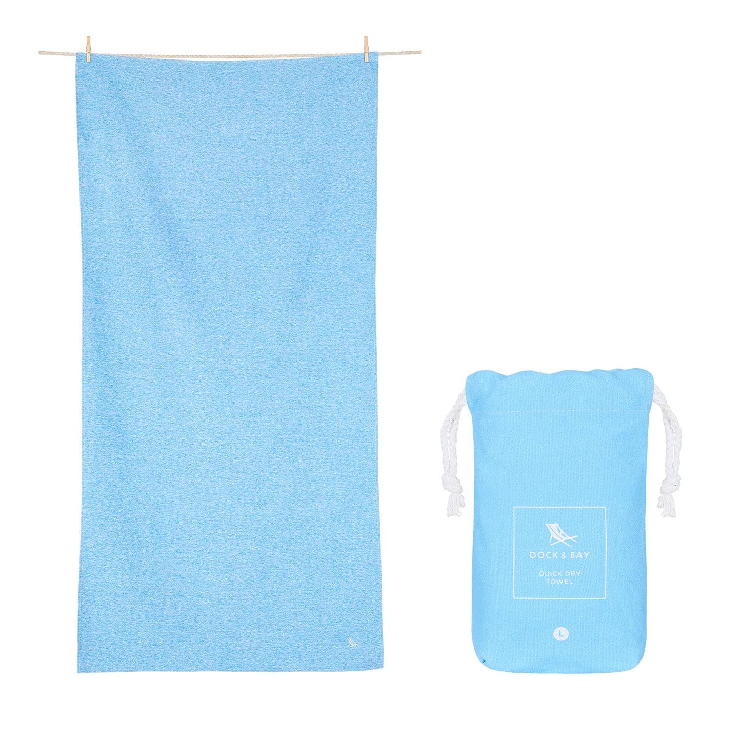 Dock & Bay Beach Towel - Quick Dry, Sand Free - Compact, Lightweight - 100% Recycled - includes Bag - Cabana - Bondi Blue - Extra Large (200x90cm, 78x35)