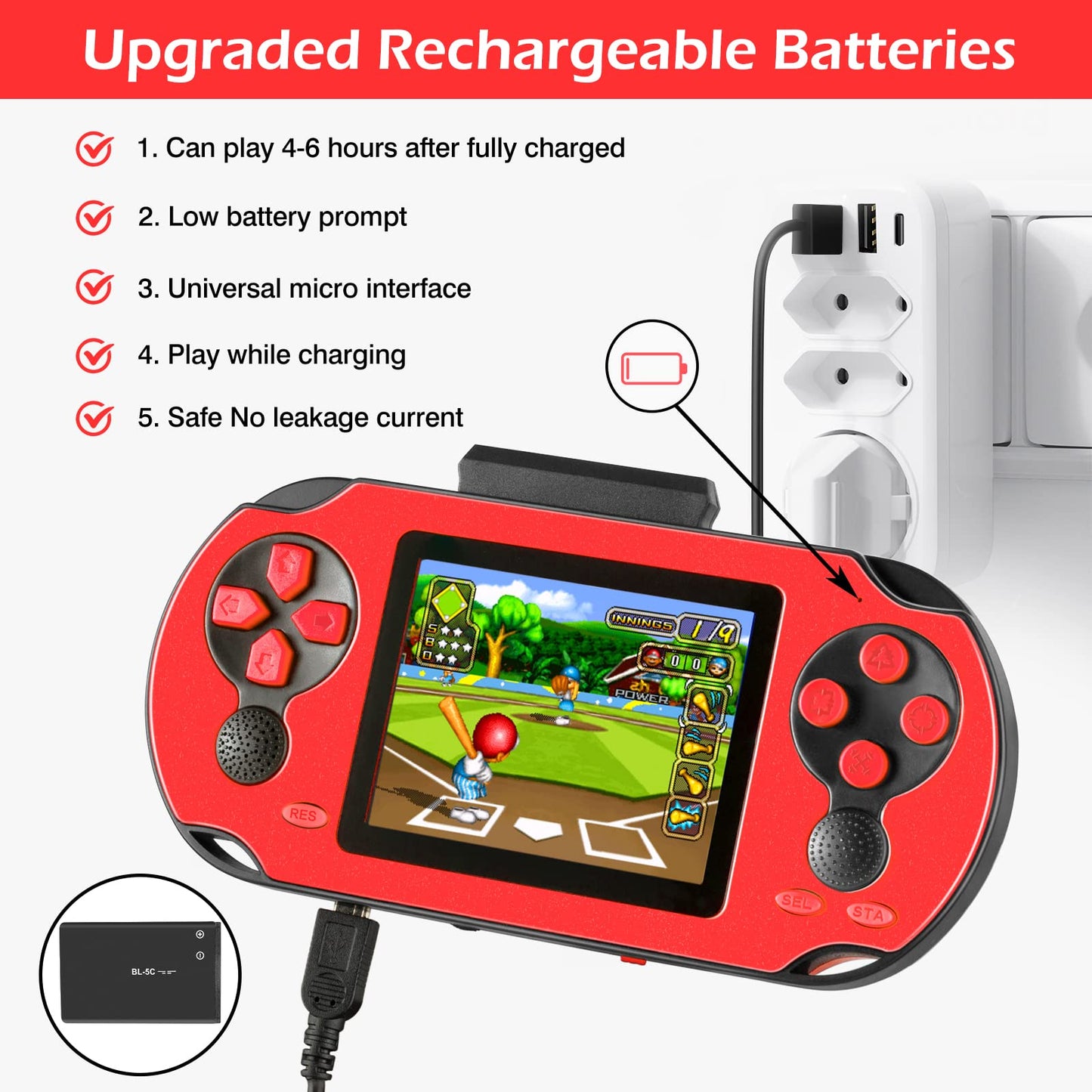 16 Bit Handheld Game Console for Kids Adults, 3.0'' Large Screen Preloaded 230 HD Classic Retro Video Games with USB Rechargeable Battery & 3 Game Cartridges for Birthday Gift for Kids 4-12