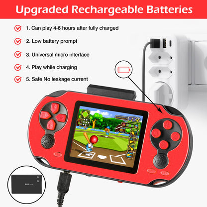 16 Bit Handheld Game Console for Kids Adults, 3.0'' Large Screen Preloaded 230 HD Classic Retro Video Games with USB Rechargeable Battery & 3 Game Cartridges for Birthday Gift for Kids 4-12