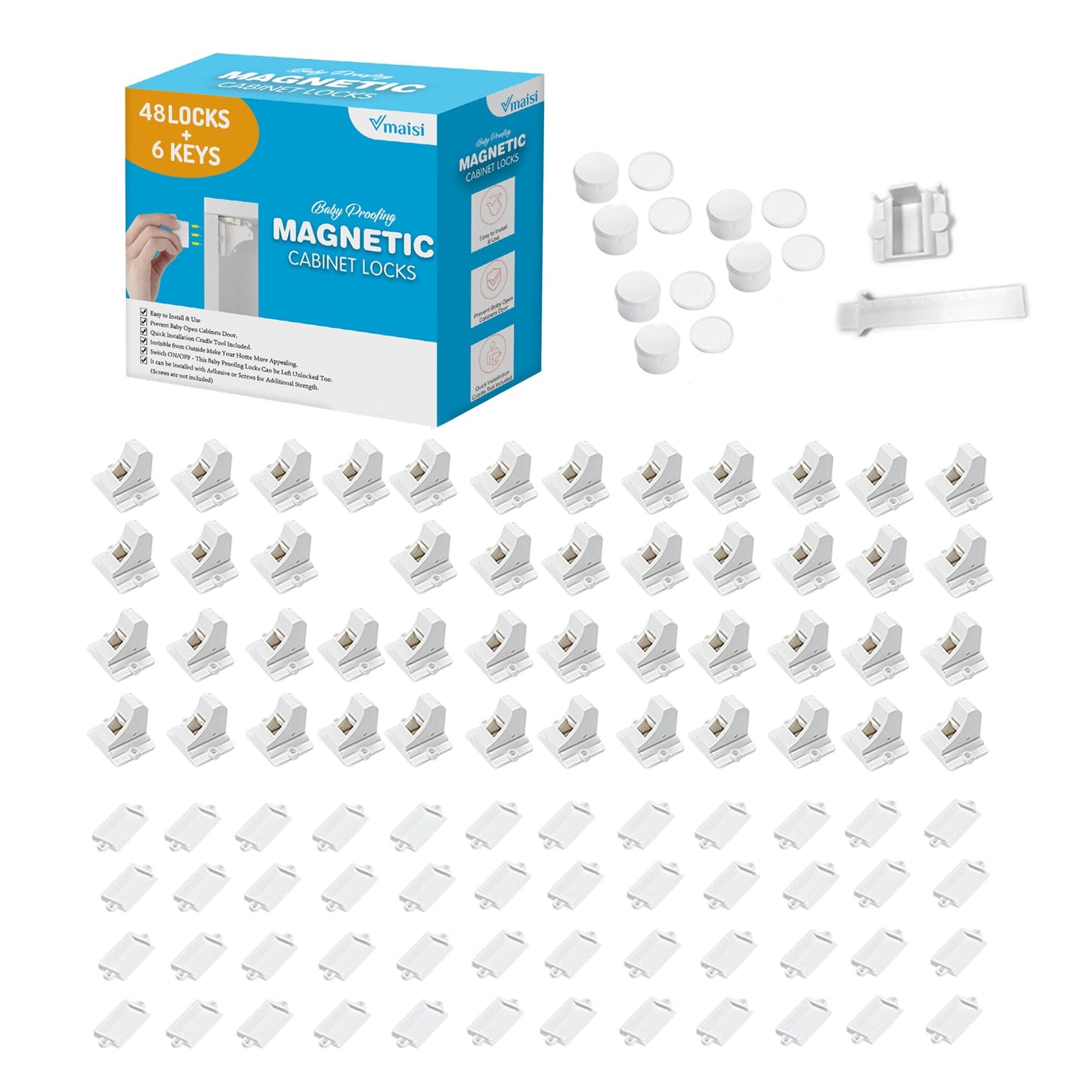 Vmaisi Adhesive Magnetic Cabinet Locks (12 Locks and 2 Keys)