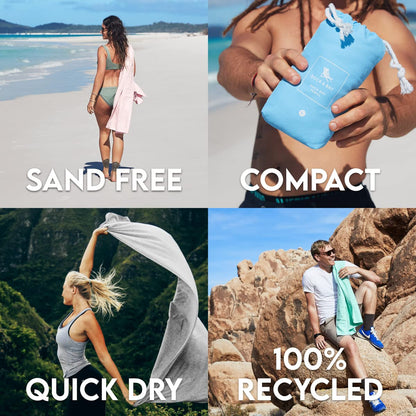 Dock & Bay Beach Towel - Quick Dry, Sand Free - Compact, Lightweight - 100% Recycled - includes Bag - Cabana - Bondi Blue - Extra Large (200x90cm, 78x35)