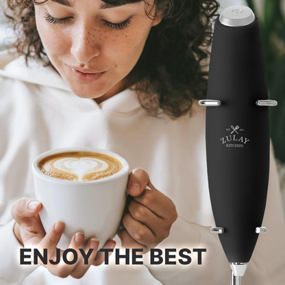 Zulay Powerful Milk Frother (4 Duracell Batteries Included) - Handheld Milk Frother Wand Drink Mixer for Coffee - Powerful Milk Foamer for Cappuccino, Frappe, Matcha & Coffee Creamer - Black