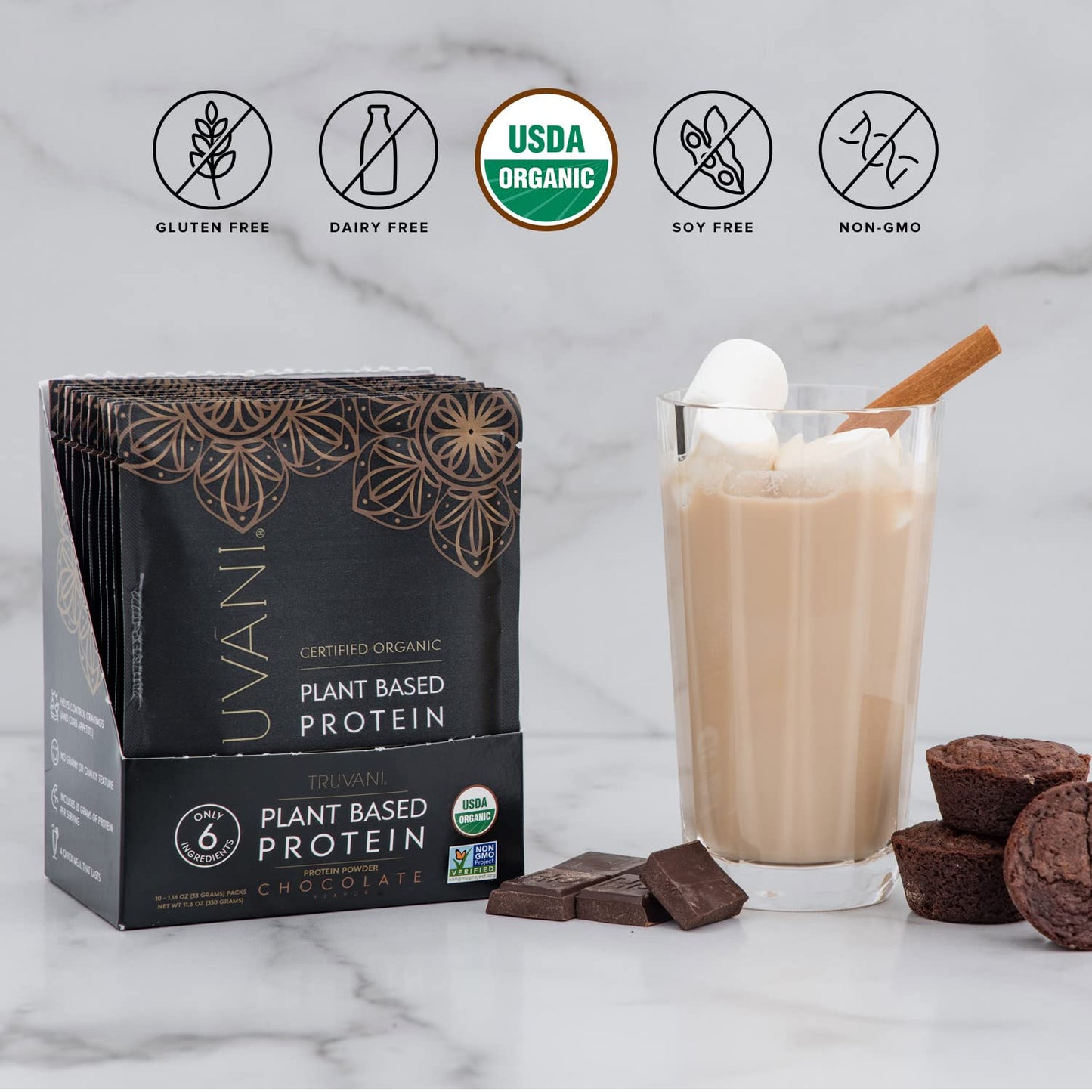 Truvani Vegan Pea Protein Powder | Banana Cinnamon | 20g Organic Plant Based Protein | 1 Serving | Keto | Gluten & Dairy Free | Low Carb | No Added Sugar