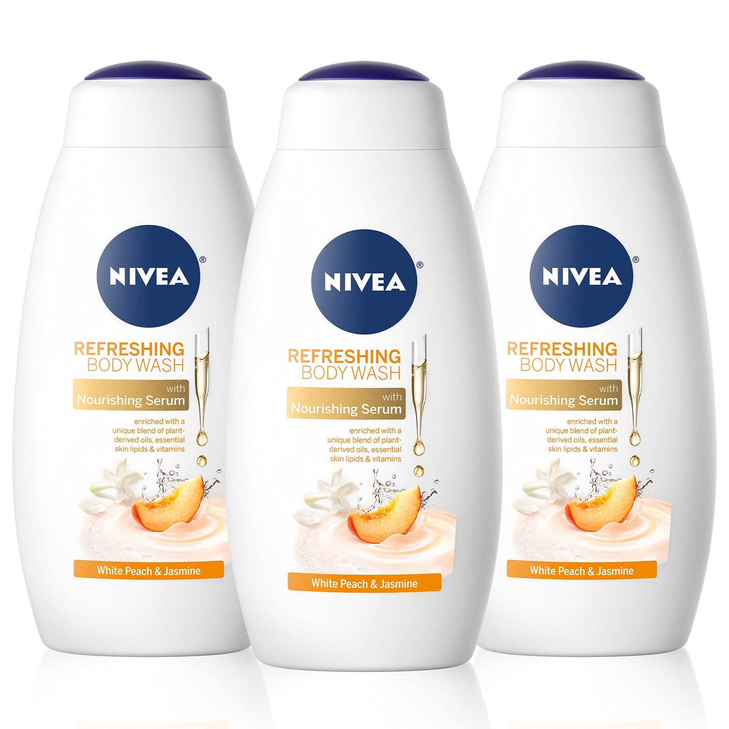 NIVEA White Peach and Jasmine Body Wash with Nourishing Serum, 20 Fl Oz