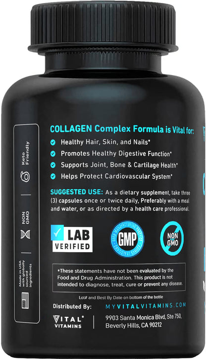 Vital Vitamins Collagen for Women & Men - Type I, II, III, V, X Multi Collagen Pills - Grass Fed, Non-GMO - 150 Capsules