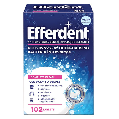 Efferdent Retainer Cleaning Tablets, Denture Cleanser Tablets for Dental Appliances, Complete Clean, 102 Tablets