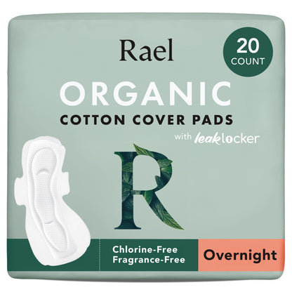 Rael Pads for Women, Organic Cotton Cover - Period Pads with Wings, Feminine Care, Sanitary Napkins, Heavy Absorbency, Unscented, Ultra Thin (Overnight, 40 Count)