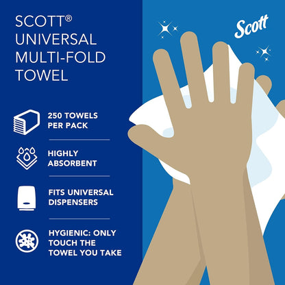 Scott® Multifold Paper Towels (01840), with Absorbency Pockets™, 9.2" x 9.4" sheets, White, Compact Case for Easy Storage, (250 Sheets/Pack, 16 Packs/Case, 4,000 Sheets/Case)