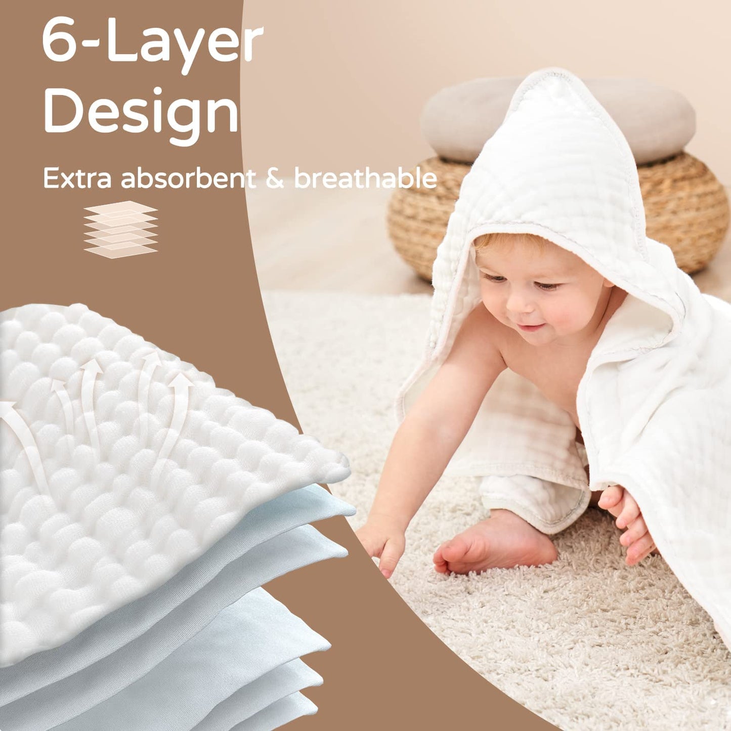 Yoofoss Hooded Baby Towels for Newborn 2 Pack 100% Muslin Cotton Baby Bath Towel with Hood for Babies, Infant, Toddler and Kids, Large 32x32Inch, Soft and Absorbent Newborn Essential