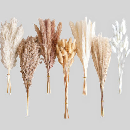 110 PCS Dried Pampas Grass Bouquet, Boho Table Decor, Bunny Tails Dried Flowers, Brown Pompas, White Pampas Grass for Wedding, Home, Rustic Party, Baby Shower Decorations