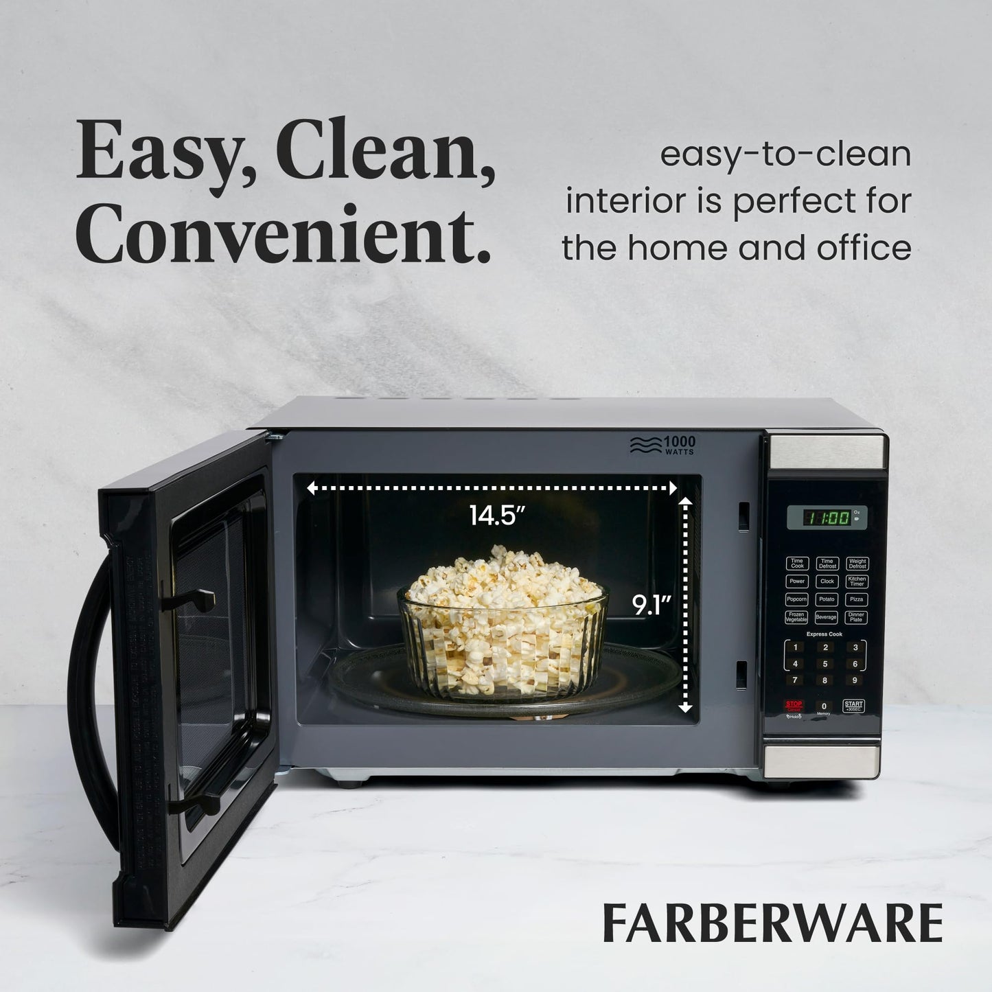 Farberware Countertop Microwave 700 Watts, 0.7 Cu. Ft. - Microwave Oven With LED Lighting and Child Lock - Perfect for Apartments and Dorms - Easy Clean Stainless Steel