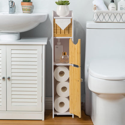 AOJEZOR Bathroom Storage Cabinet: Small Bathroom Storage Cabinet for Small Space - Toilet Paper Cabinet Fit for Small Roll - White