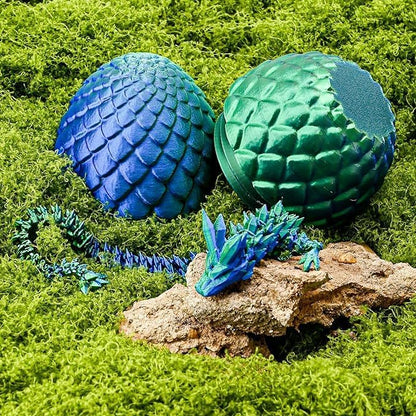 3D Printed Dragon in Egg, Dragon Eggs with Dragon Inside for Boys Kids Home Decor,Executive Articulated Crystal Dragon Fidget Desk Toys (Green)