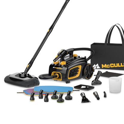 McCulloch MC1385 Deluxe Canister Steam Cleaner with 23 Accessories, Chemical-Free Pressurized Cleaning for Most Floors, Counters, Appliances, Windows, Autos, and More, 1-(Pack), Black