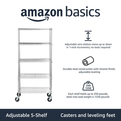 Amazon Basics 3-Shelf Adjustable, Heavy Duty Storage Shelving Unit (250 lbs loading capacity per shelf), Steel Organizer Wire Rack, 23.2"L x 13.4"W x 30"H, Black